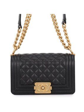 Chanel Chain Shoulder Bag Boy Small Quilted CC Logo Boy Black